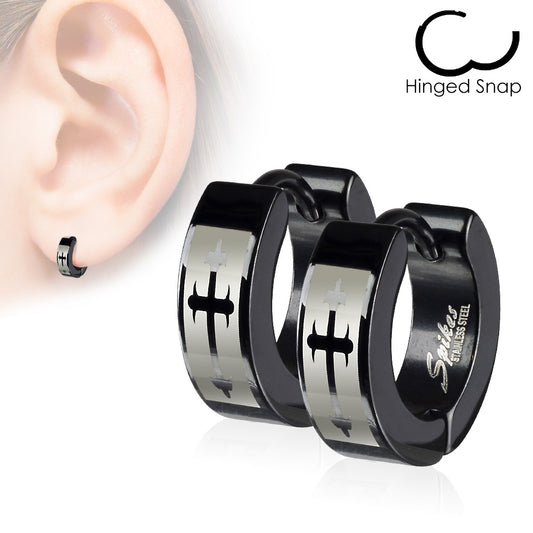 Black Hoop with cross - Unleashed Jewelry