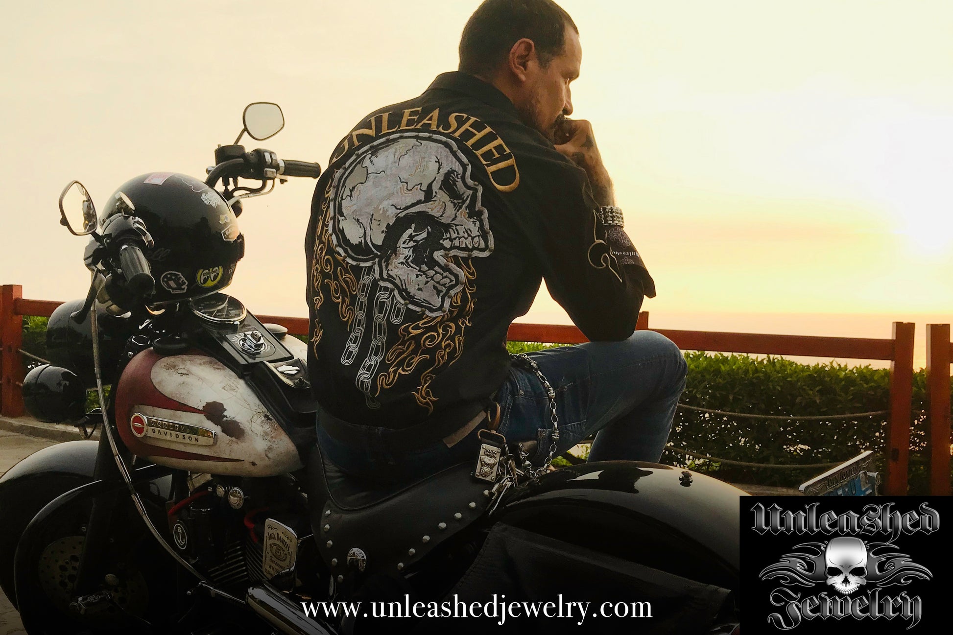 UNLEASHED CHAINED SKULL BIKER SHIRT - Unleashed Jewelry