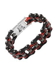 Stainless Steel Bike Chain 3/4 Black and Red - Unleashed Jewelry