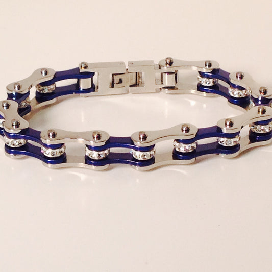 Bling Bike Chain Blue and Steel - Unleashed Jewelry