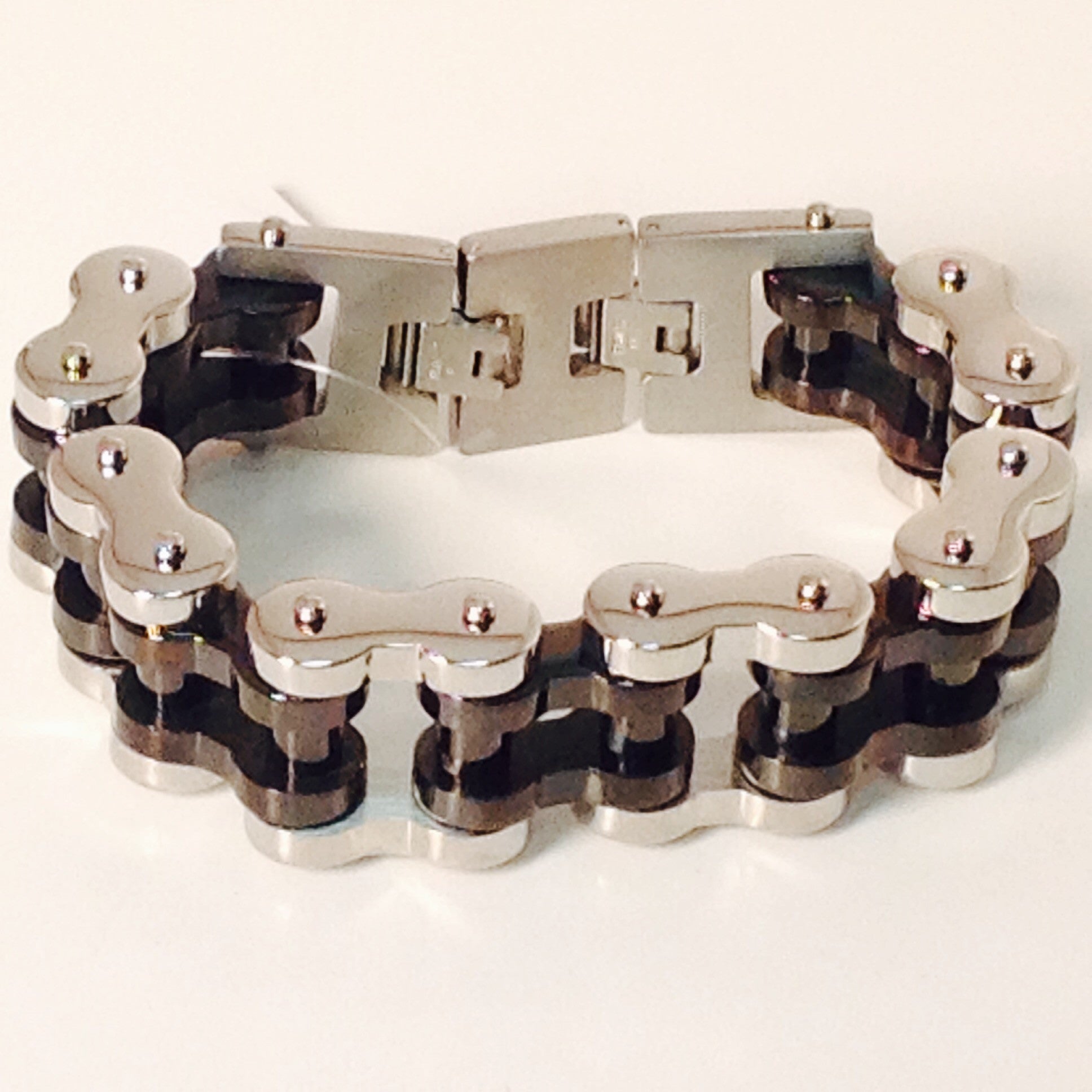 Stainless Steel Bike Chain 1' Black And Steel Solid - Unleashed Jewelry