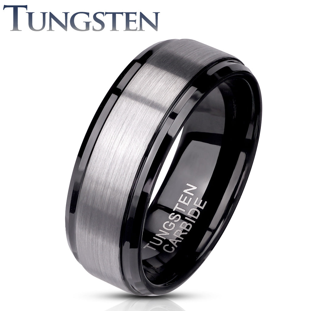 Tungsten Ring Matte with black edges - Unleashed Jewelry