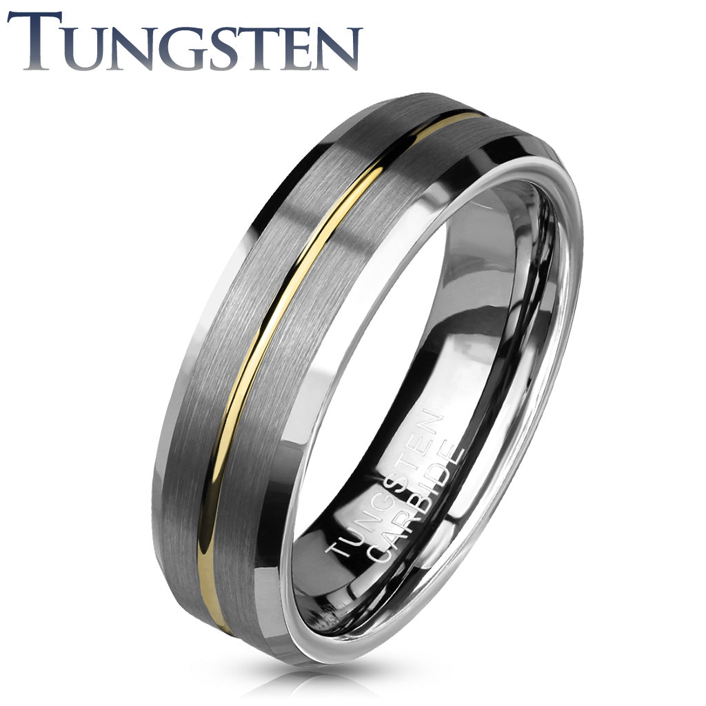 Tungsten Ring Matte Silver with Gold center - Unleashed Jewelry