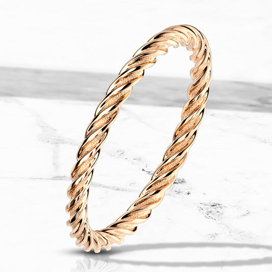 Rose gold band twirl design - Unleashed Jewelry