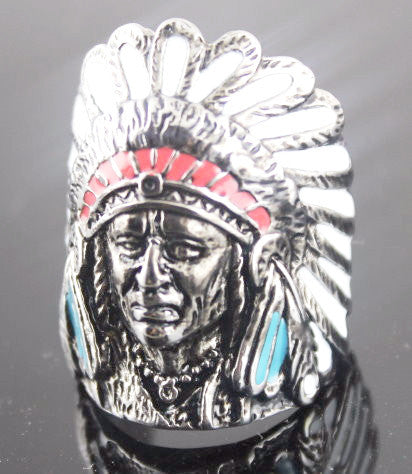 Indian Chief Head Ring Enamel - Unleashed Jewelry
