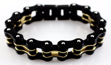 Stainless Steel Bike Chain 3/4 inch Black and Gold - Unleashed Jewelry