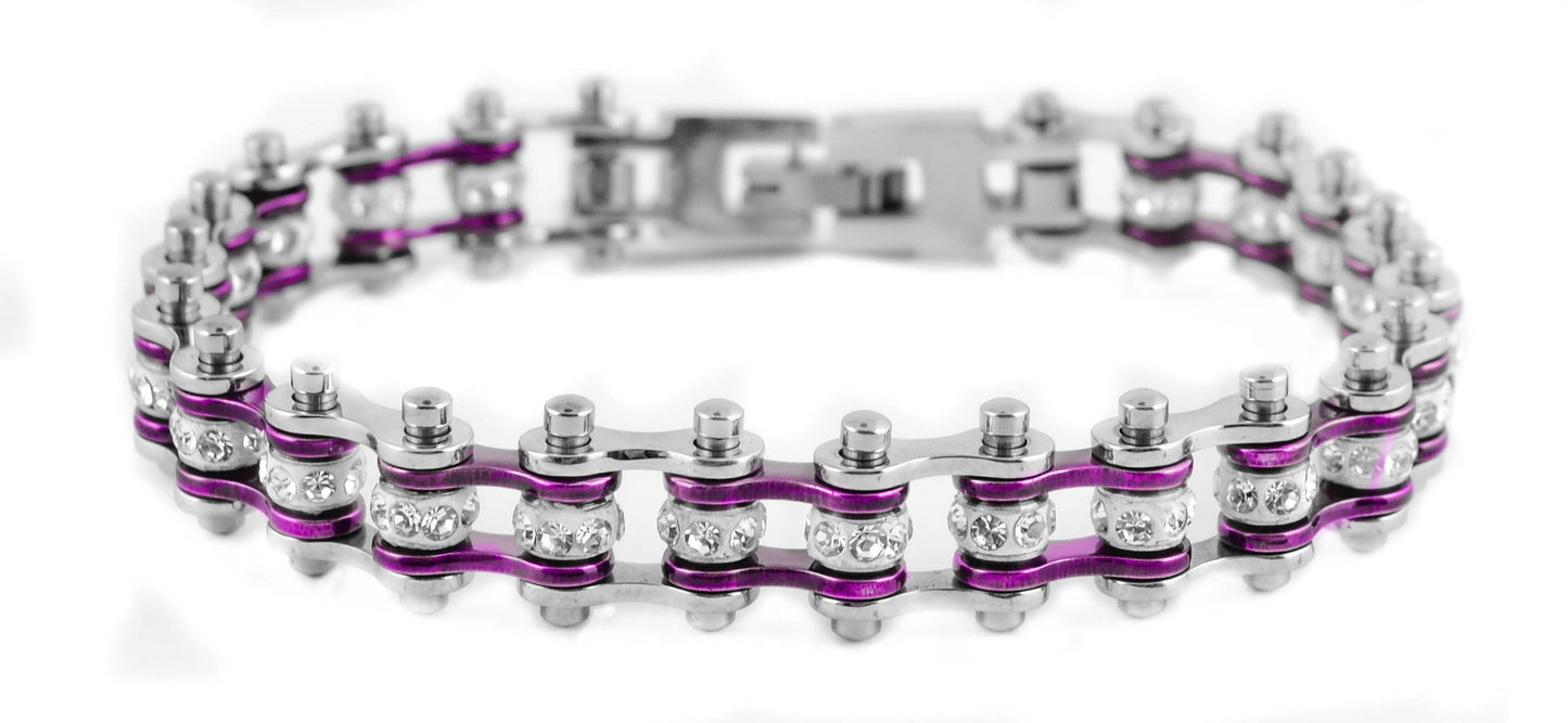 Mini Bling Crystal Bike Chain Steel Purple - Unleashed Jewelry