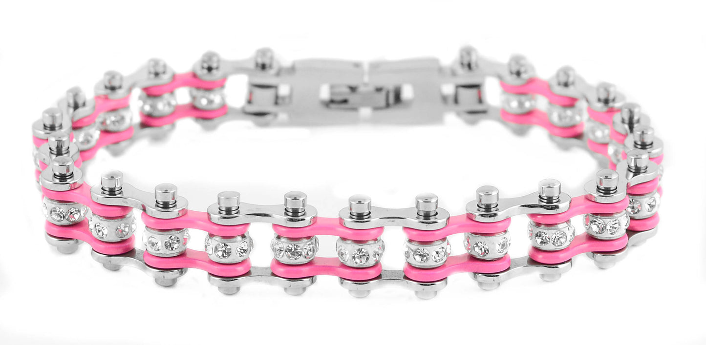 Mini Bling Crystal Bike Chain Steel Pink - Unleashed Jewelry